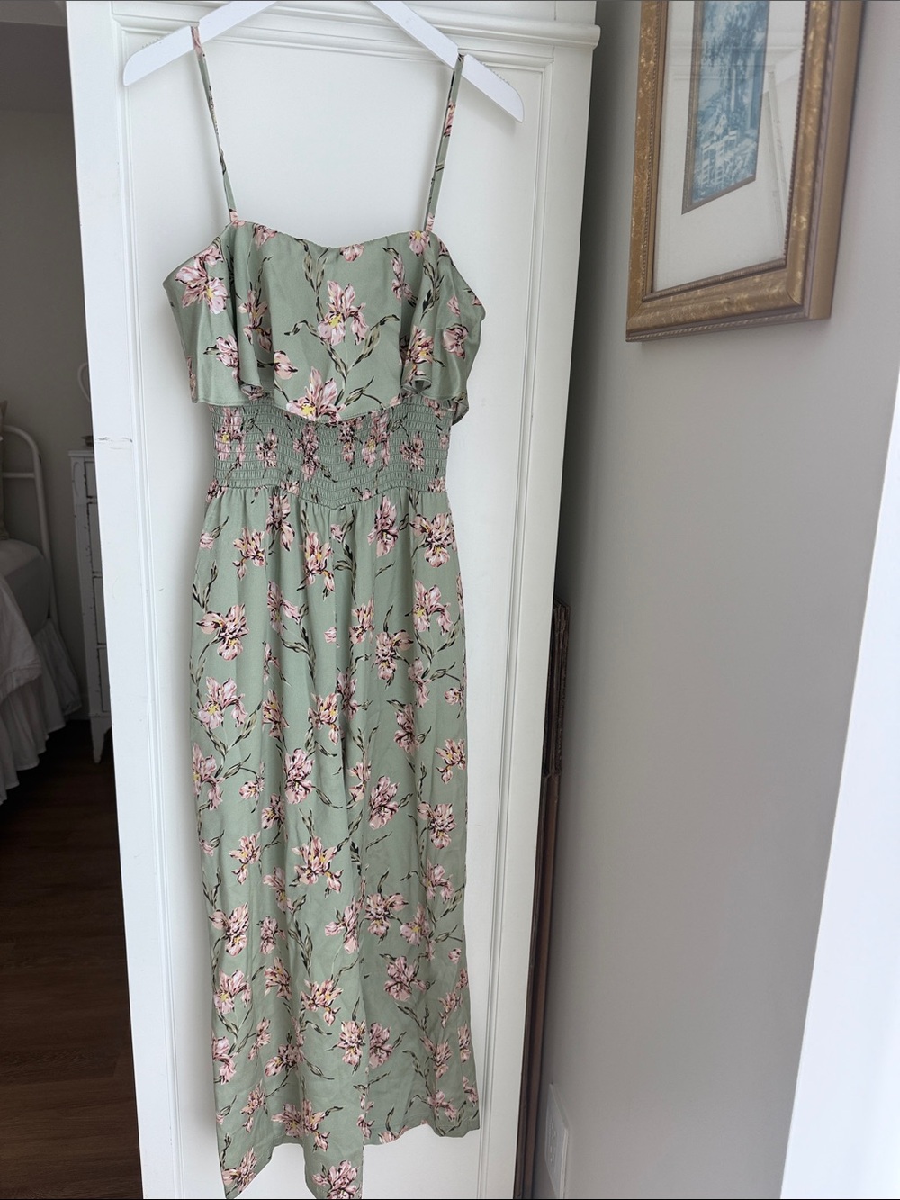 Intermix Women’s Sage Green Silk Floral Jumpsuit
